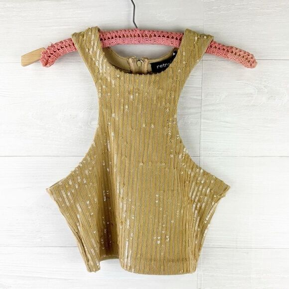 Retrofete Audra Sequin Racer Back Knit Cropped Top - Picture 3 of 7